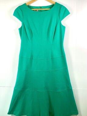 Ann Klein dress teal/green fit & flare cap sleeve knee length workwear casual